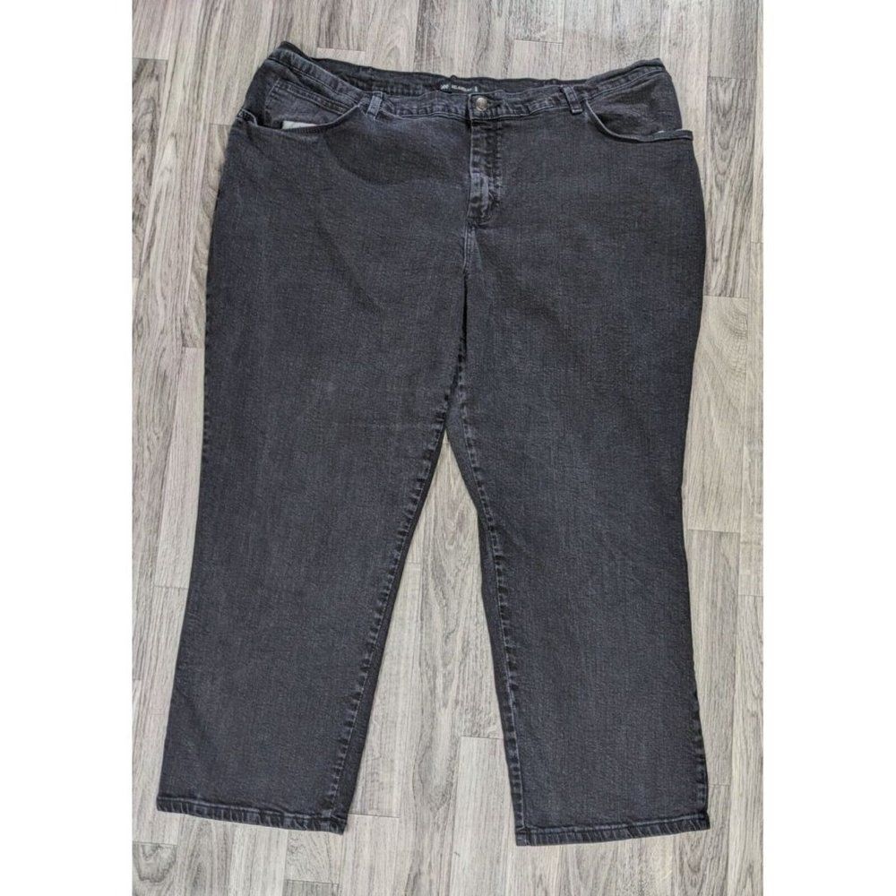 Lee Womens Size 24W Petite Pockets Relaxed‎ Fit Black Grey Denim Jeans